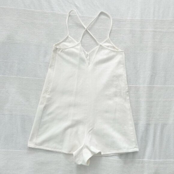 NWOT Zara White Denim Berit Summer Romper / Playsuit/Overalls Shorts - Picture 9 of 14
